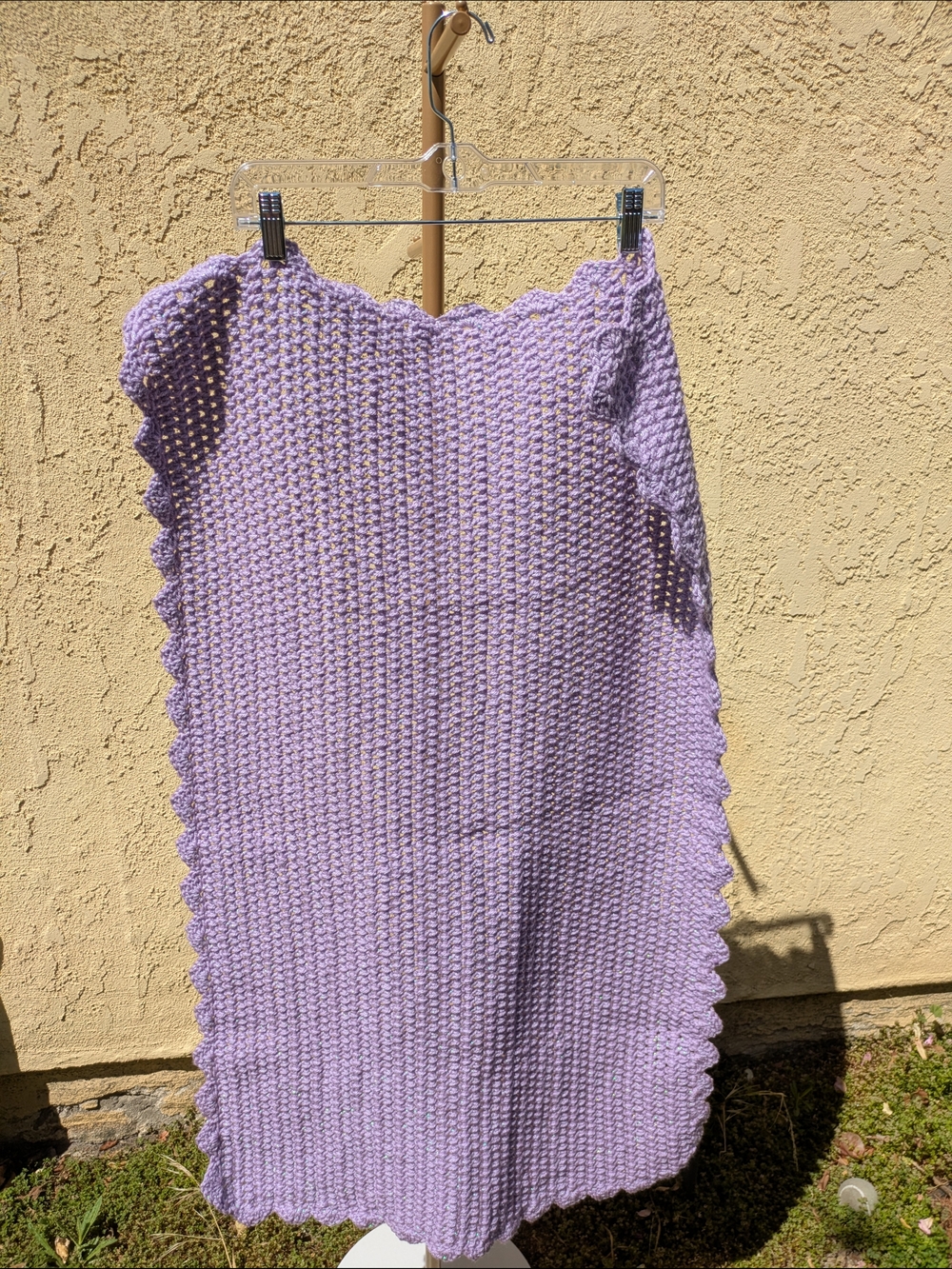 Handmade Lavender Crochet Throw Baby Blanket With Scalloped Edges